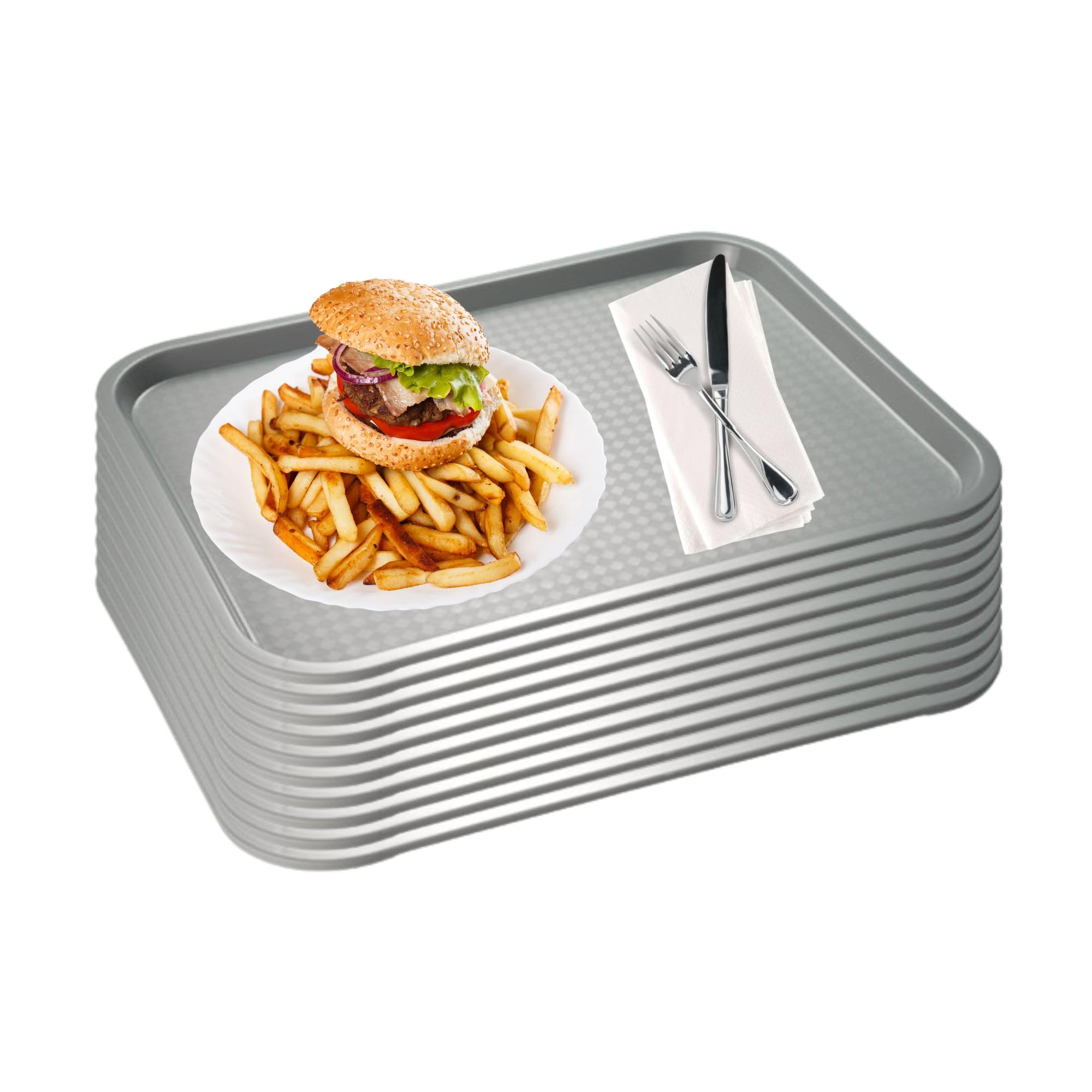 APS Juego de 10 bandejas Fast Food, irrompibles y aptas para el lavavajillas, Made in Germany, 53 x 32,5 cm, altura 2 cm (GN 1/1), gris