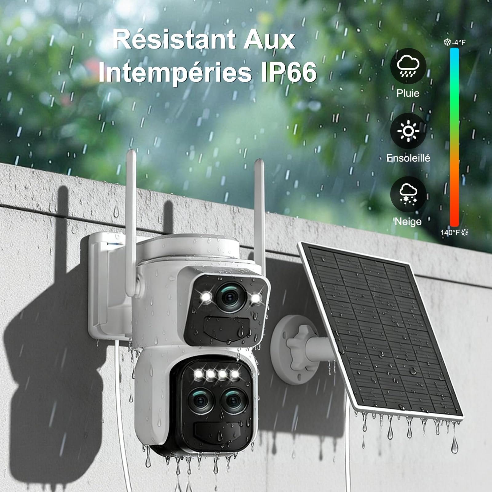 4K Caméra de Surveillance WiFi Exterieure sans Fil,10X Triple Objectif Camera Extérieur Solaire avec Panneau,Vision Vocturne,Alarme,Batterie,2.4GHZ,Audio Bidirectionnel,Suivi Automatique,IP66,355° PTZ