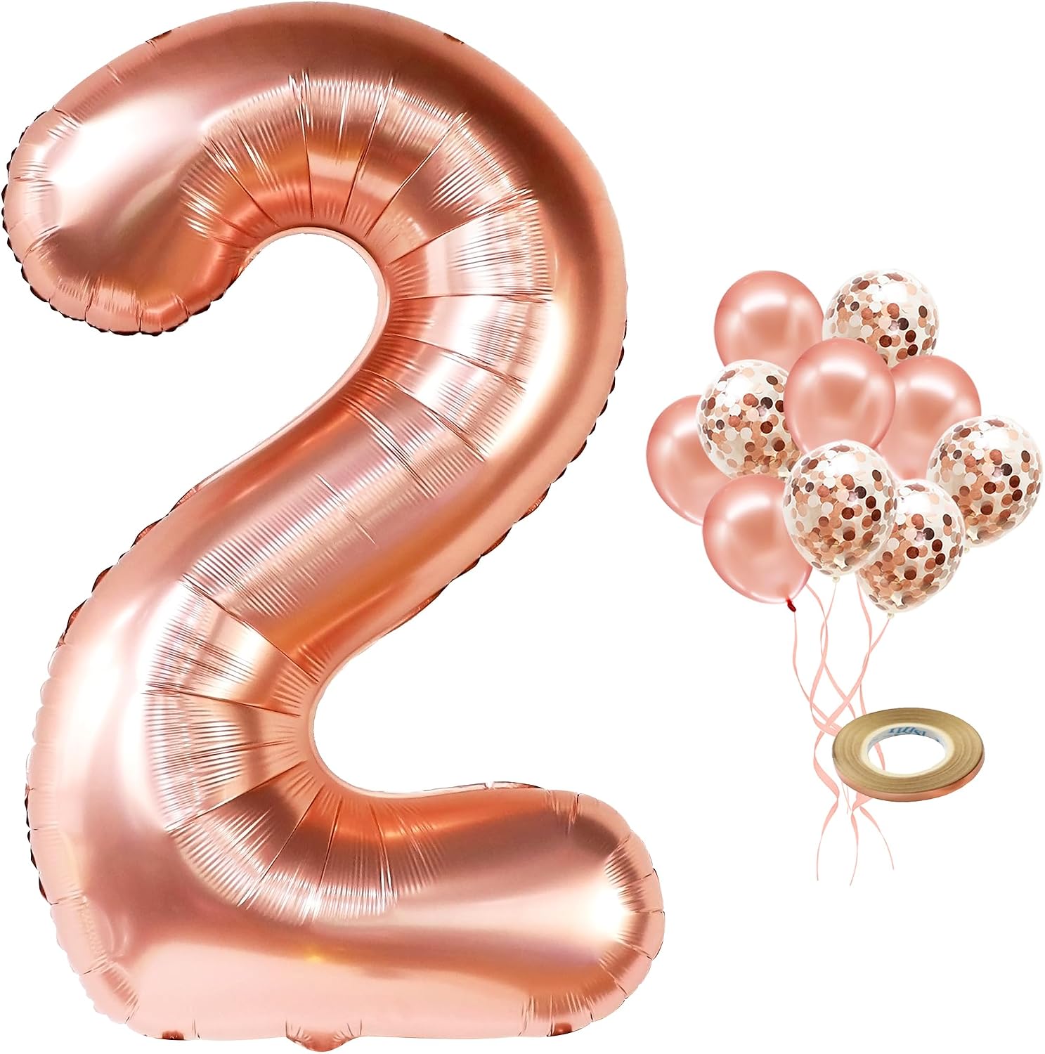 KatchOn, Rose Gold 2 Balloon - 40 Inch | Number Two Balloon for 2nd Birthday Decorations | Includes Latex & Confetti Balloons