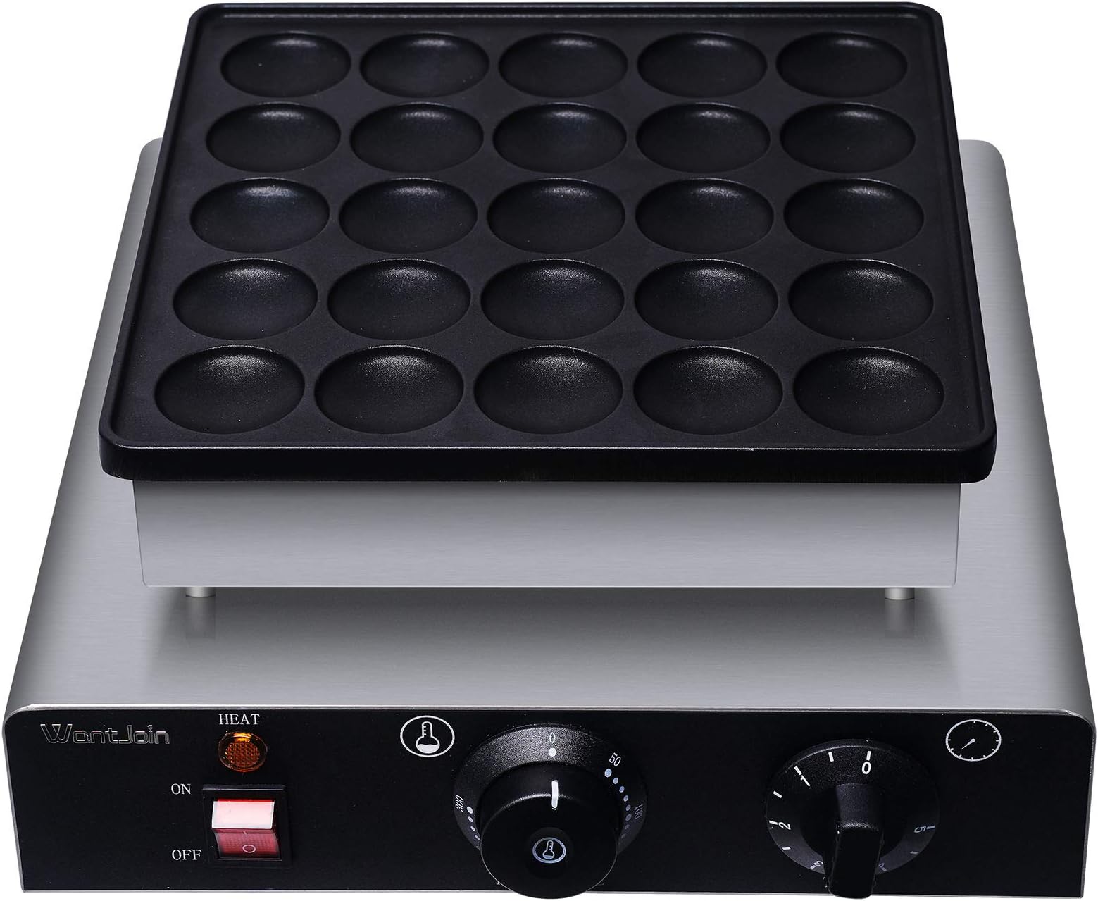 WantJoin 25 Hole Commercial Pancake Machine Pan 110V CE Mini Pancake Maker Machine Mini Pancake Maker Grill Waffle Maker (Stainless Steel)