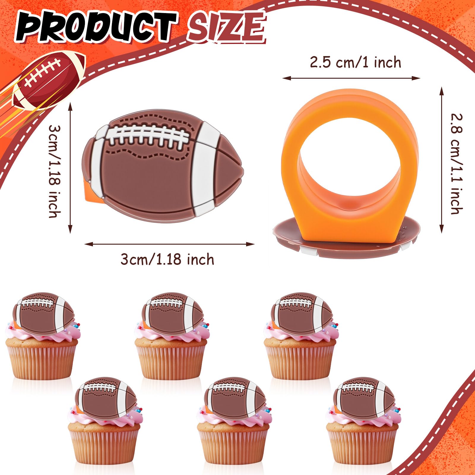 Barydat 48 Pcs Football Cupcake Topper Rings Football Party Decorations Cupcake Rings for Boys Kids Birthday Sports Ball Game Theme Party Supplies Favors Decorations Gifts