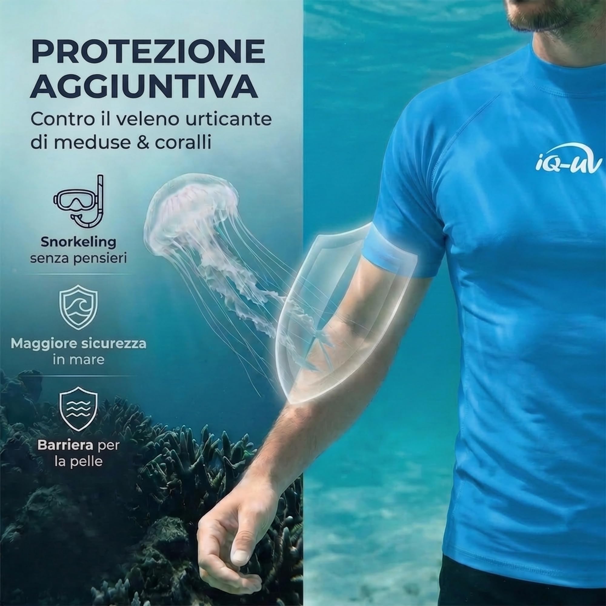iQ-UV Rashguard Uomo Slim Fit – Maglietta UV Protezione Solare UPF 50+ – Surf e Nuoto – Maglia Anti UV Uomo – Materiale Riciclato – Maglia Termica Piscina – Traspirante e Asciugatura Rapida