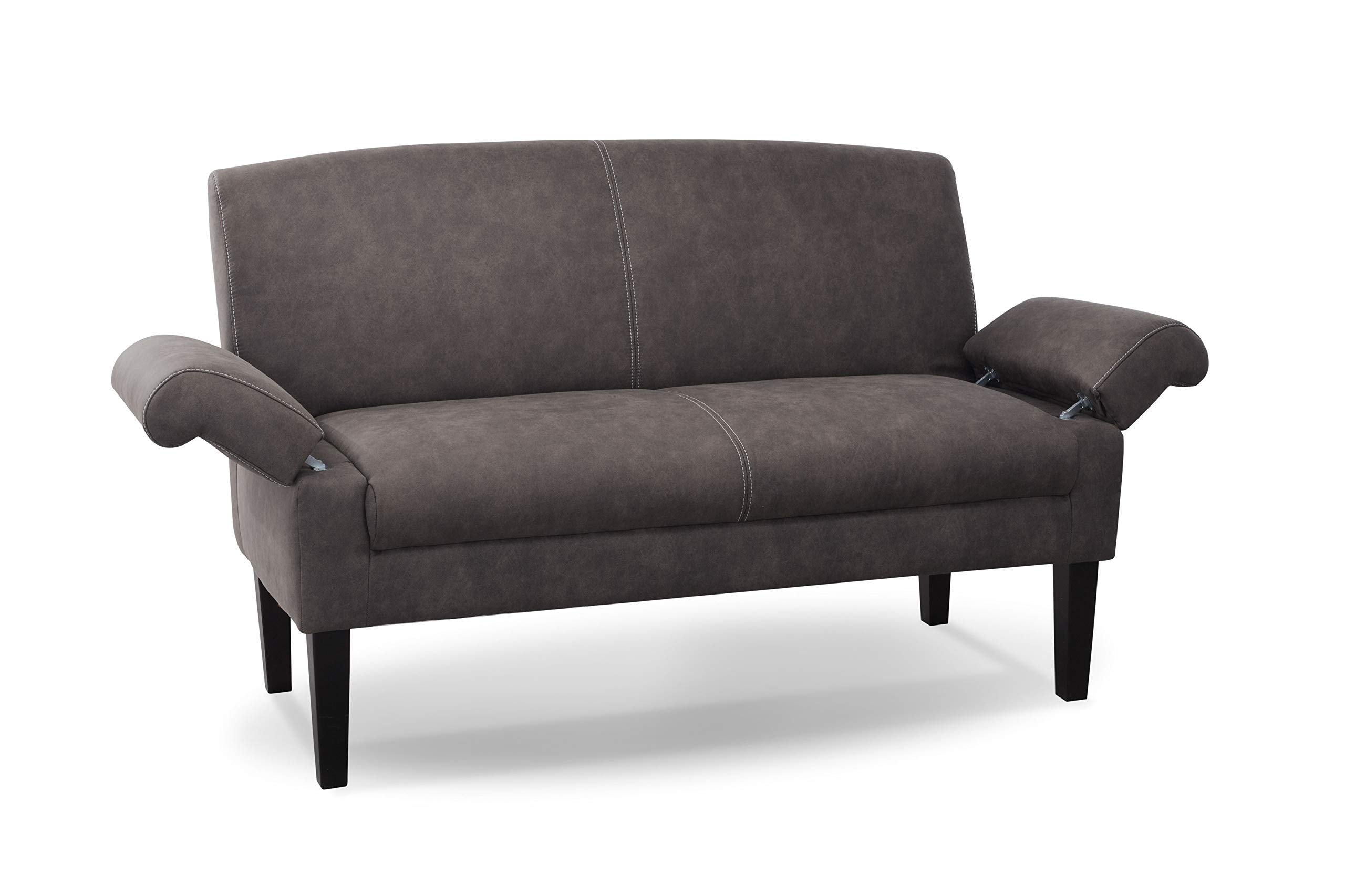 CAVADORE 2-Sitzer Küchensofa Malm, Sitzbank für Küche oder Esszimmer in Lederoptik, Inkl. Armteilverstellung, Federkern und moderner Kontrastnaht, 152 x 97 x 78, Mikrofaser: grau