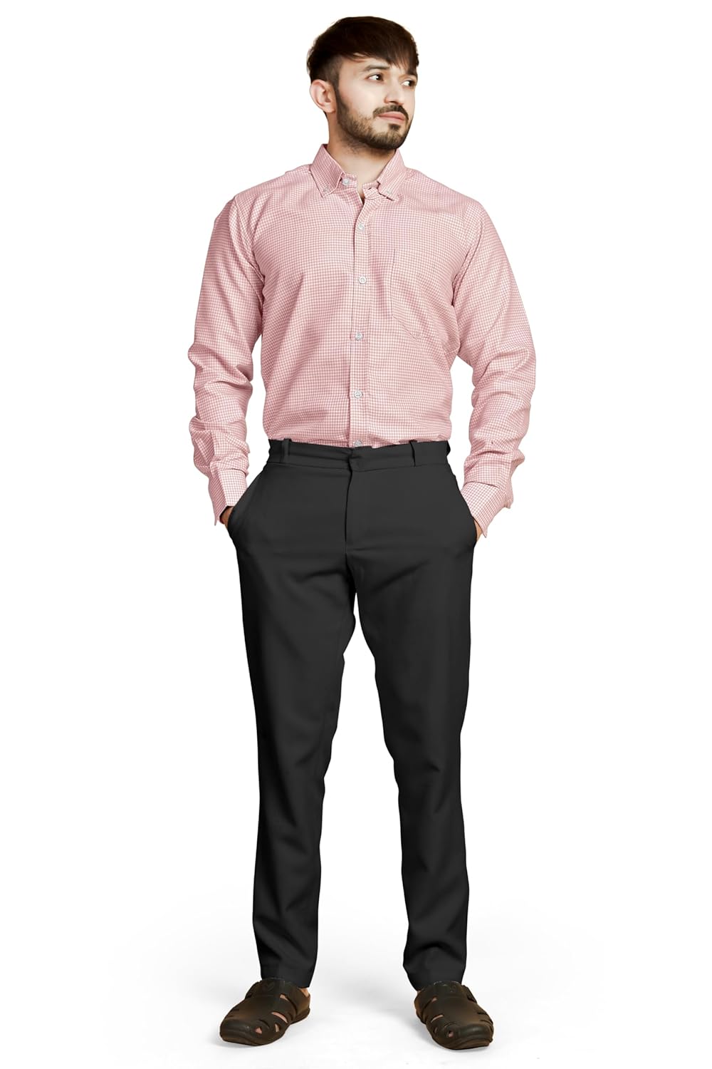 Men’s Classic Slim-Fit Formal Shirt & Premium Cotton Checked Shirt with Tailored Flat-for Office, Business Meetings, Daily Workwear & Smart Casual Styling