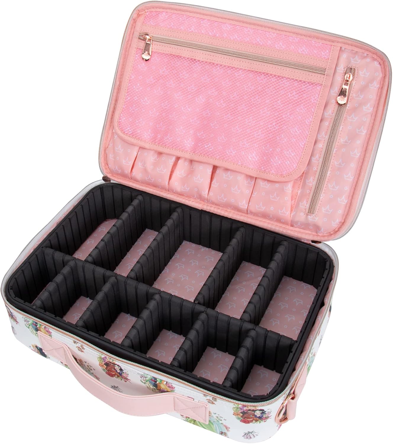 Impressions Vanity Disney Princess Dream Makeup Organizer Bag with Adjustable Dividers, Handheld Cosmetic Bag with Badge Holder, Cosmetic Travel Bag with Detachable Strap - Image 3