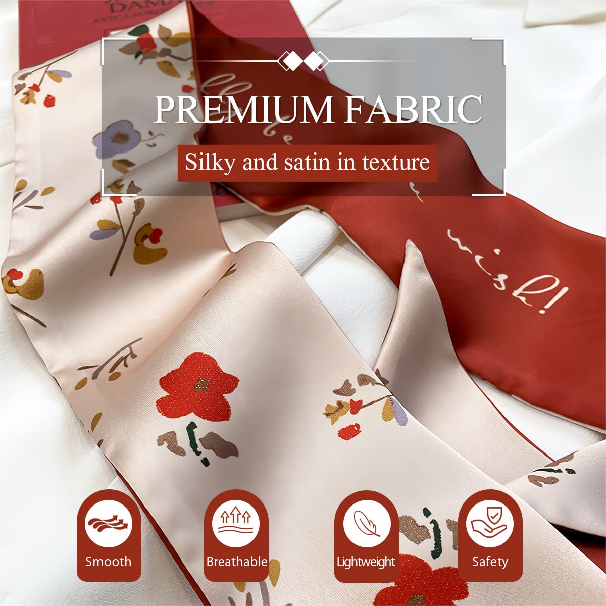 LumiSyne 3 Pezzi Sciarpa Di Seta Stretta Donna Ragazze Lungo Sottile Fazzoletto Da Collo Retro Fresco Stampa Floreale Motivo a Pois Scacchiera Nastro Sciarpa In Raso Copricapo Fascia Per Capelli