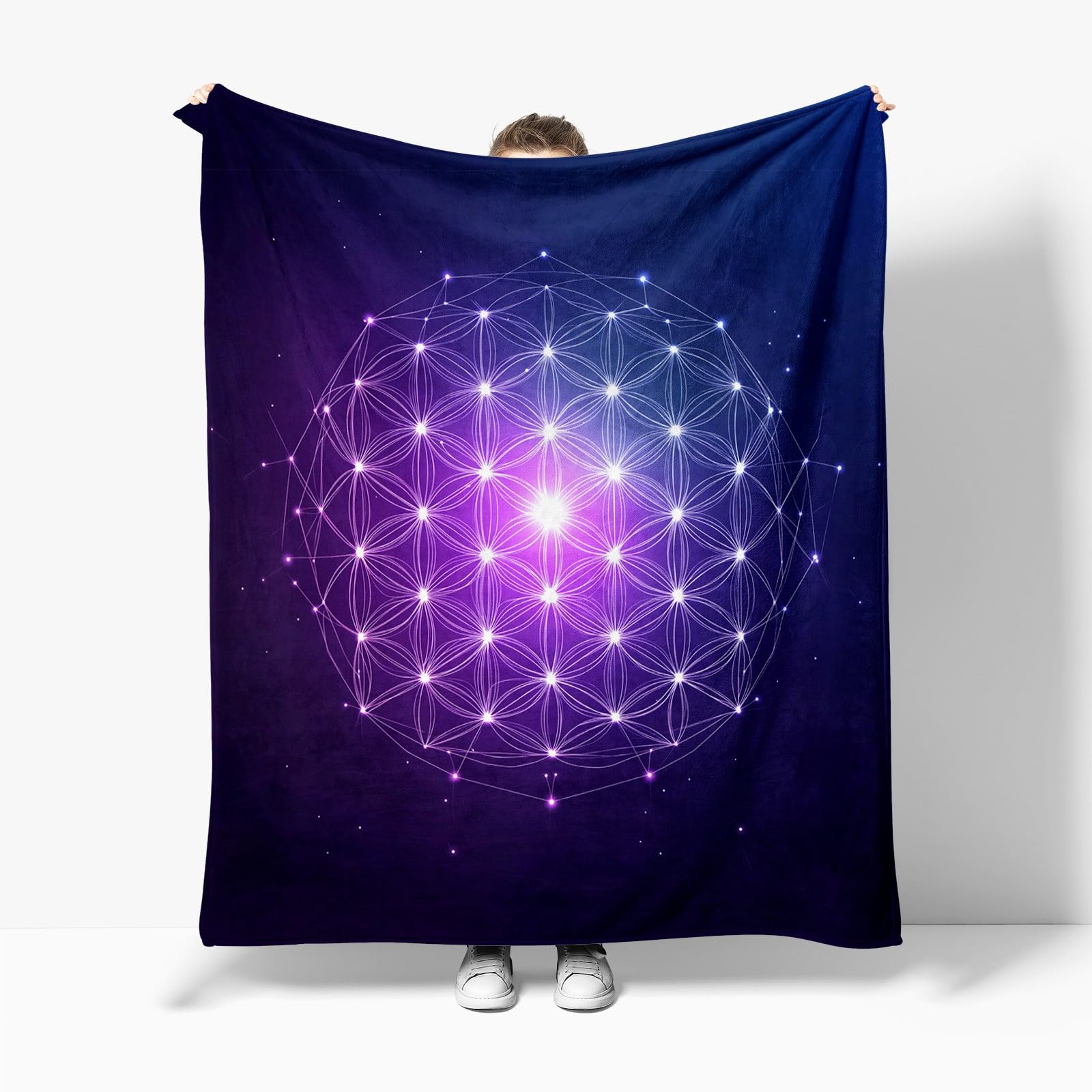 Kuscheldecke Flauschig Decke 150x200 cm Weich Warme Flanell Fleecedecke Dacke für Sofa Blume des Lebens Lila, Bettüberwurf Couchdecke Sofadecke Wohndecke Tagesdecke