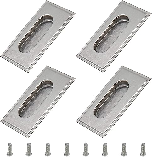 Tiradores de dedo empotrados, 4 manijas de puerta corredera integradas de acero inoxidable con tornillos ocultos, agujero lateral rectangular, mango