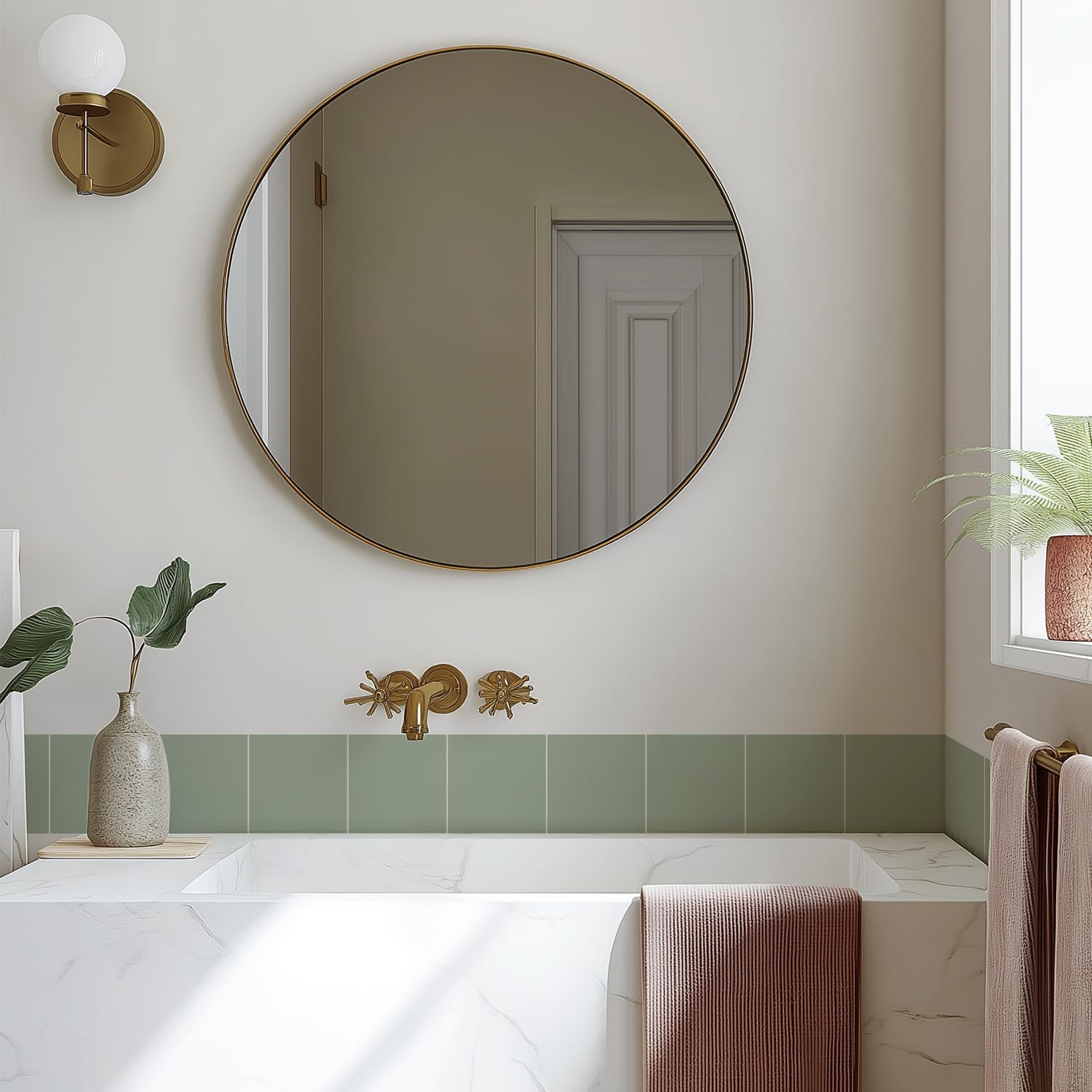neukids Peel and Stick Sage Green Wall Border, DIY Skirting Border, Wall Borders Living Room Bedroom Bathroom Kitchen Decoration Wallpaper Border, Sage Green-C