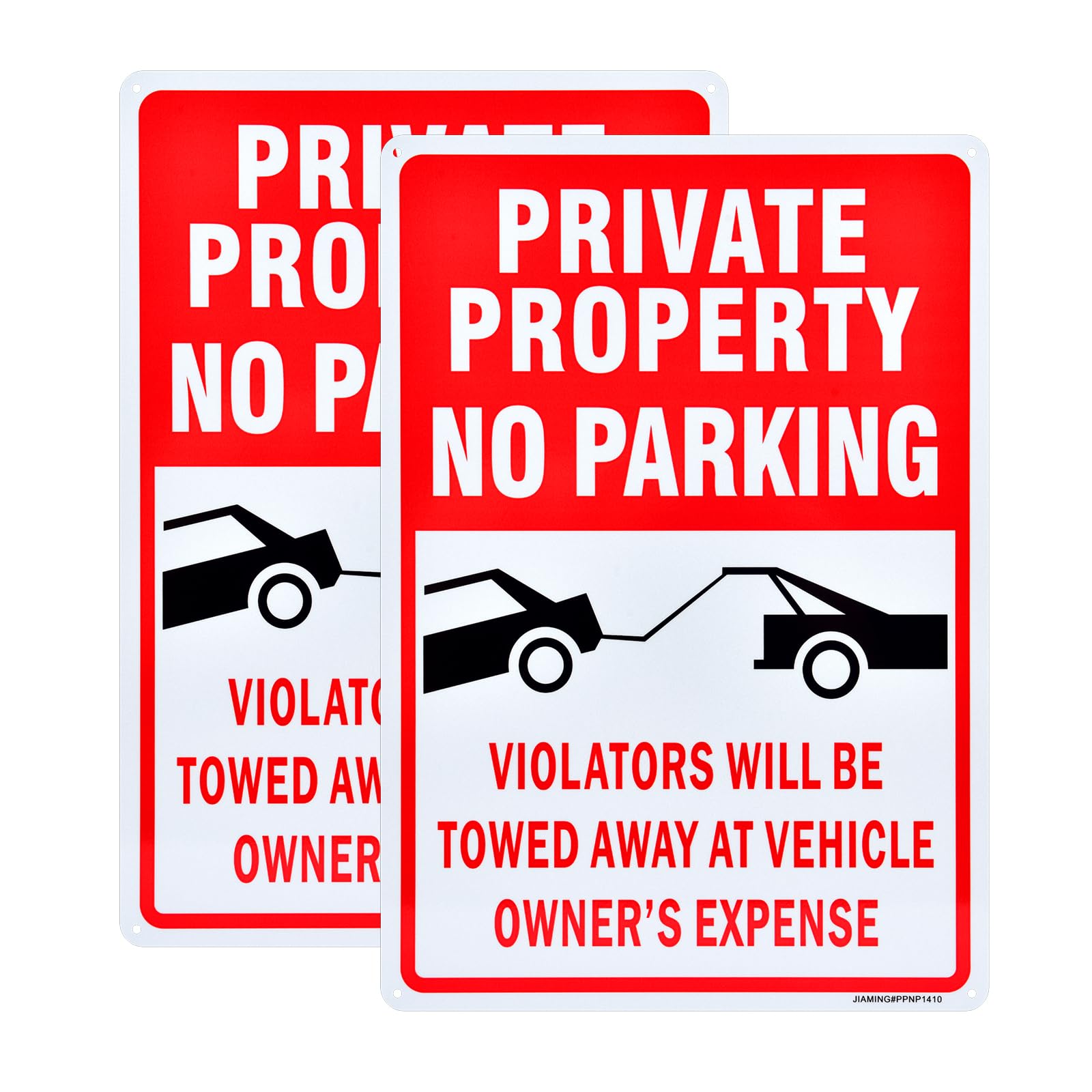 JIAMING Private Property No Parking Sign Violators Towed 2 Pack 14x10in Reflective Rustproof Aluminum
