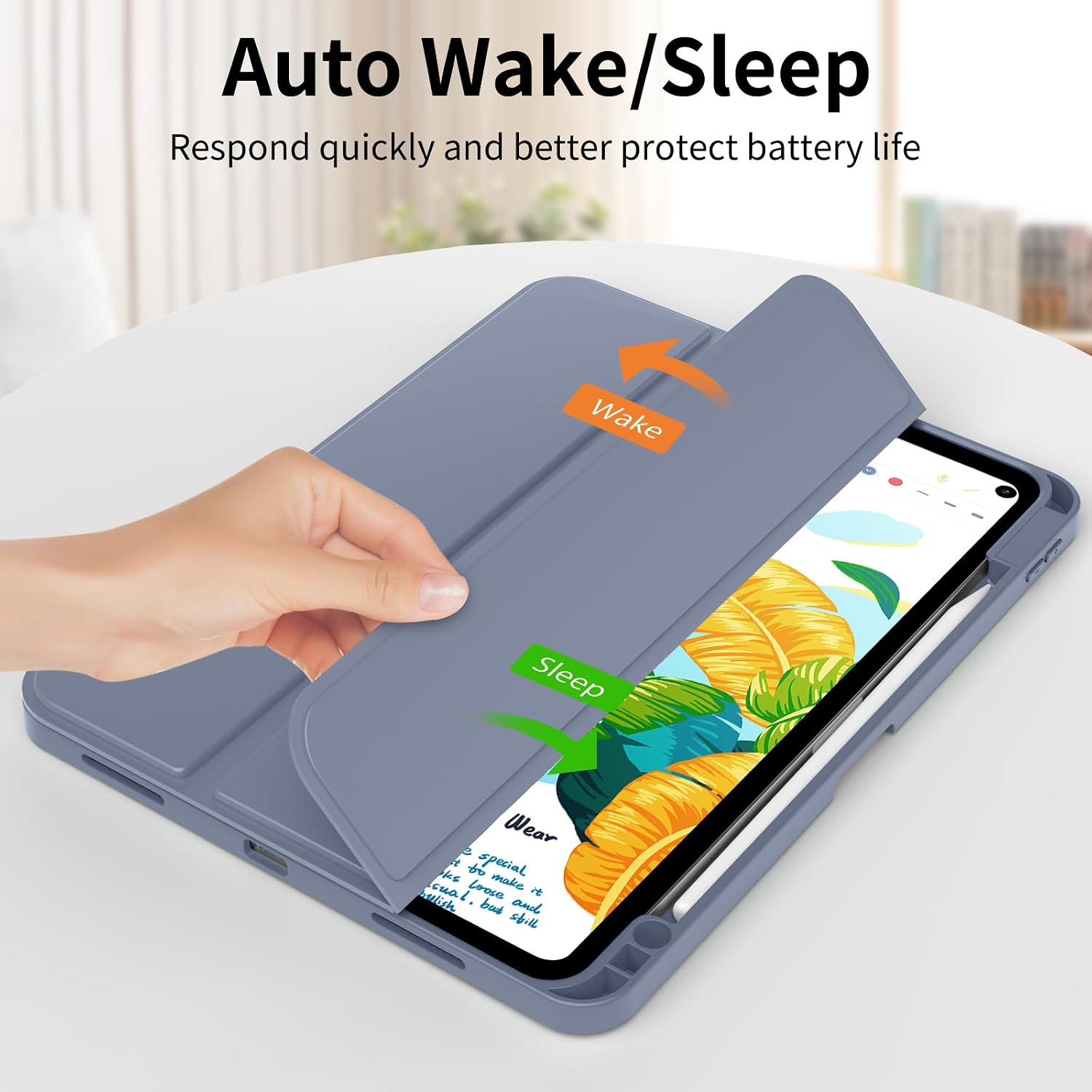 Case for iPad Pro 12.9 Inch Case 6th/5th/4th/3rd Generation with Pencil Holder, Smart Stand Cover with Soft TPU Back for iPad 12.9 Pro Case (2022/2021/2020/2018), Auto Sleep/Wake, Purple Gray image 2