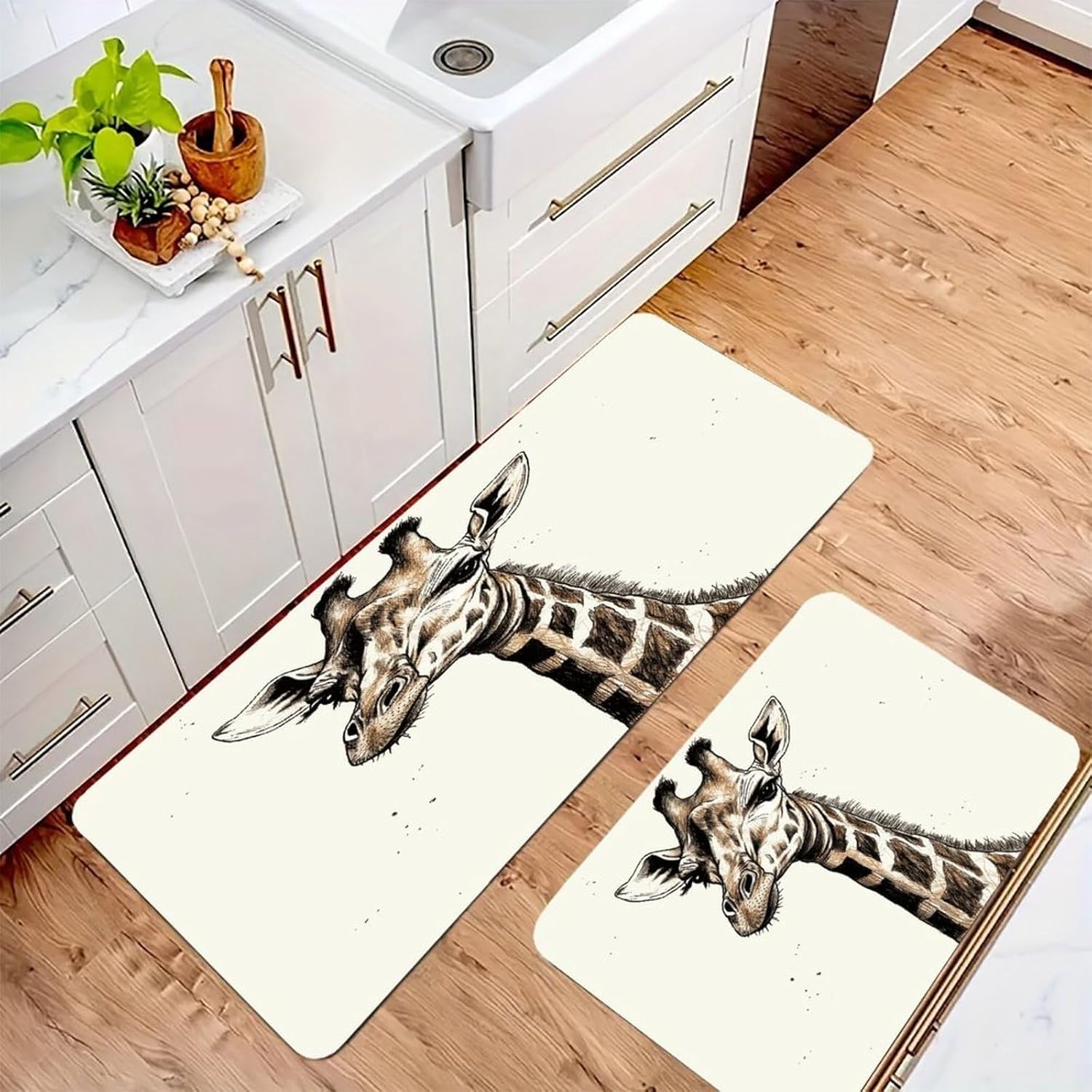 Graphic of Giraffe Tall Neck Kitchen Mats with 2PCS Non-Slip Washable,Kitchen Rug Heavy Duty Durable, Floor Mats for Kitchen,Office,Sink,Laundry