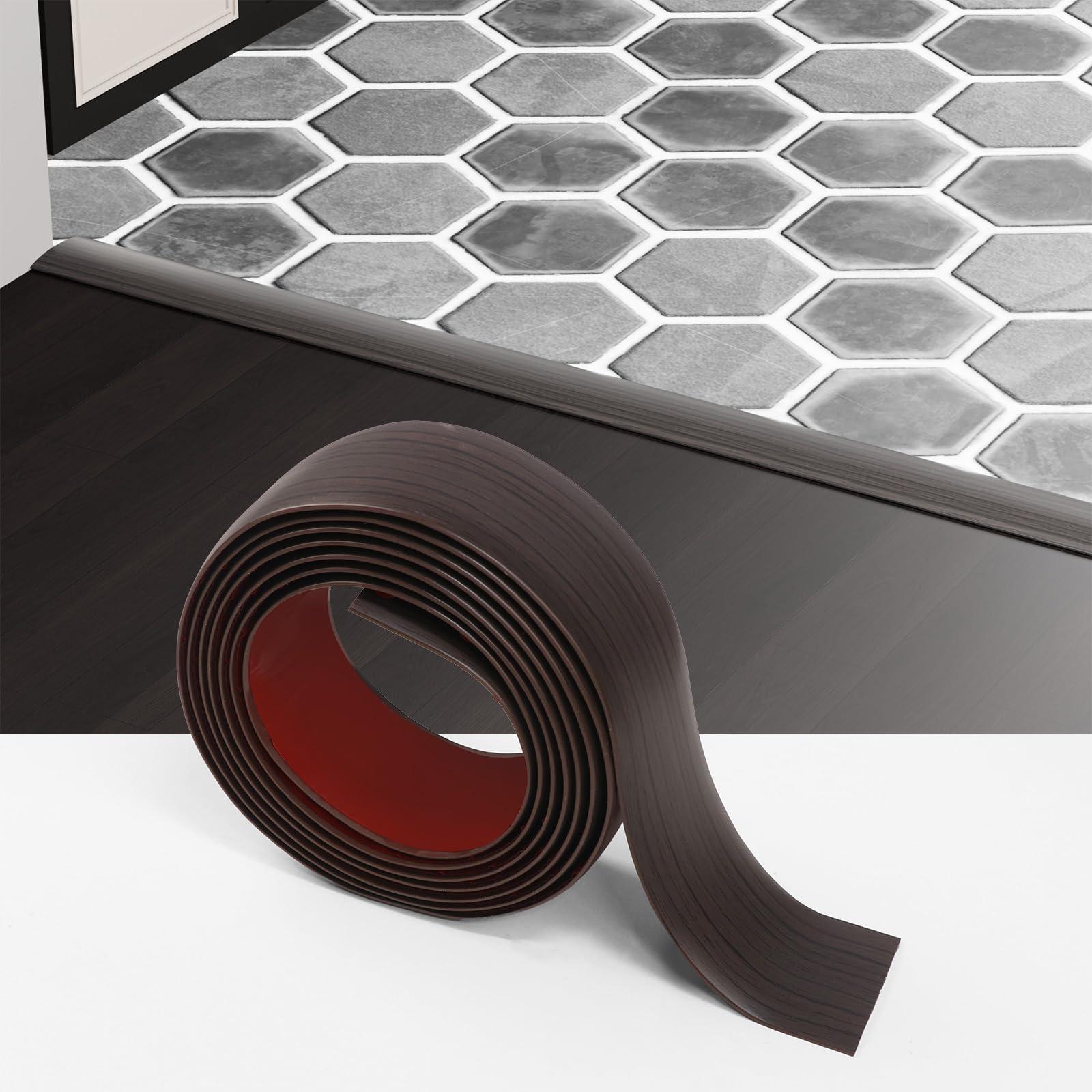 Greymond Floor Transition Strip - Self-Adhesive PVC Trim for Carpet to Flooring, Threshold Gap Cover (4ft x 3in, Black Walnut)