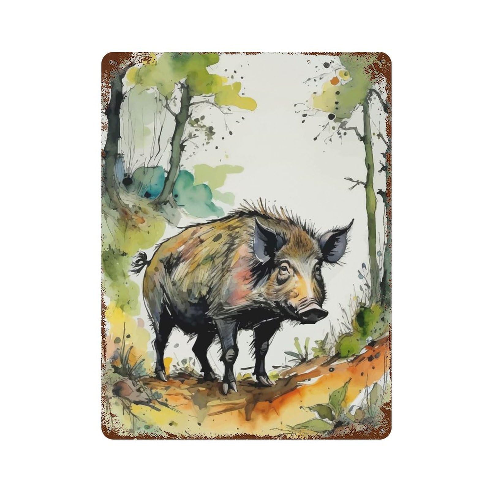 Watercolor Wild Boar Vintage Rust Metal Sign 15.7"x11.8", Farmhouse Wall Decor for Garage, Pub Or Kitchen