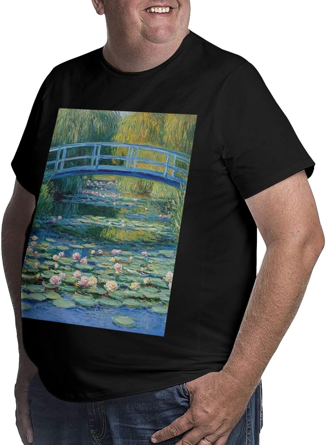 T-Shirt Plus Size Heavyweight T Shirt for Men Big and Tall Tshirts | Water Lily Pond Oversized Tshirts For Men Short Sleeve Upf 50+ Sun Protection T-Shirt For Casual & Daily Wear