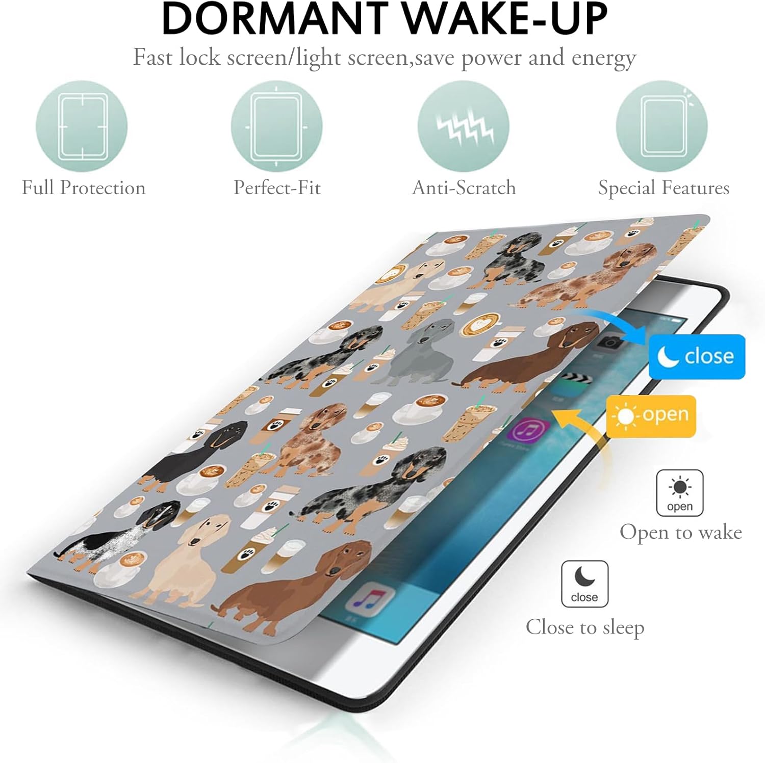 Dachshund Coffees Case for Ipad 10.2 Inch, Ipad 7th/8th/9th Generation Case Premium Pu Leather Stand Cover Case,Multi-Angle View Adjust Stand with Auto Sleep Wake Shockproof Protective Cover - Image 3