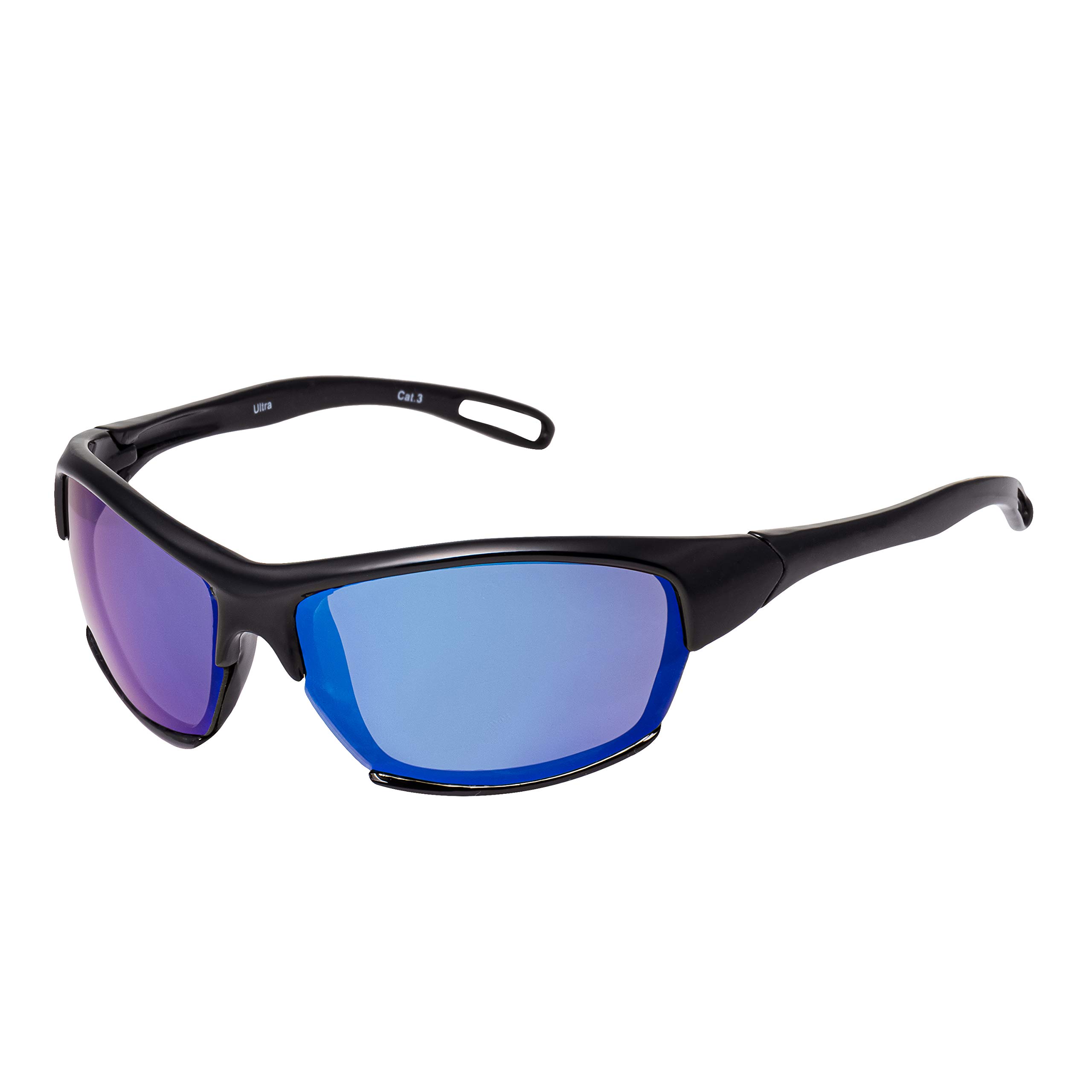 Childrens Wraparound Sports Style Sunglasses UV400 - Black with Blue Stripe