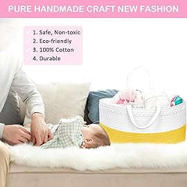 ABenkle X-Large Diaper Caddy Organizer, Boho Rustic Cotton Rope Nursery Baby Basket, Changing Table Organizer for Baby Diaper Storage and Baby Shower