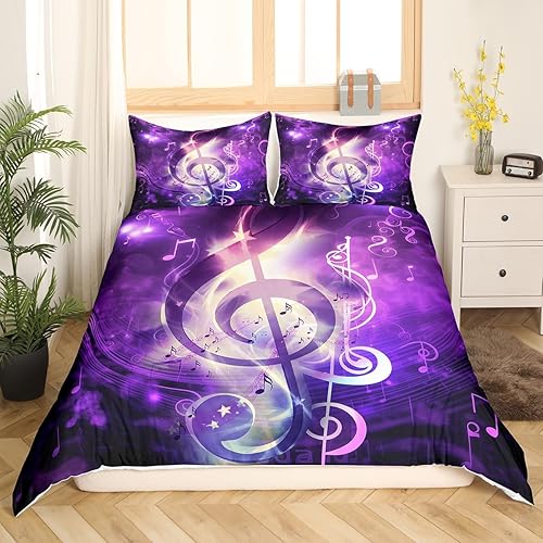 Miniatura 3 de Erosebridal Juego de ropa de cama de notas musicales, funda de edredón con temática musical, funda de edredón dorada brillante, funda de edredón de