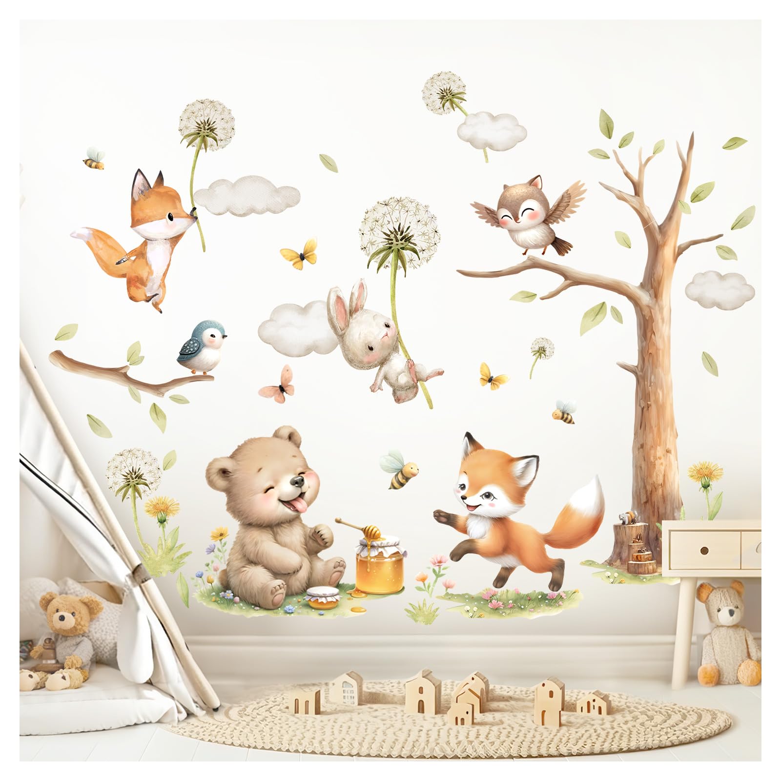 Sticker mural animaux de la forêt pour masquer les imperfections d'un mur de chambre