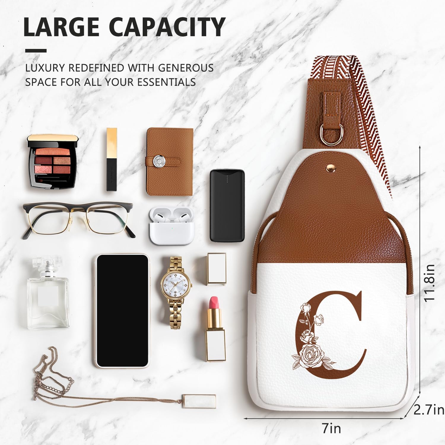 Personalized Crossbody Bag for Women Leather Sling Bags with Initial Letter Chest Bag for Travel, Gift for Mom Wife - Image 3