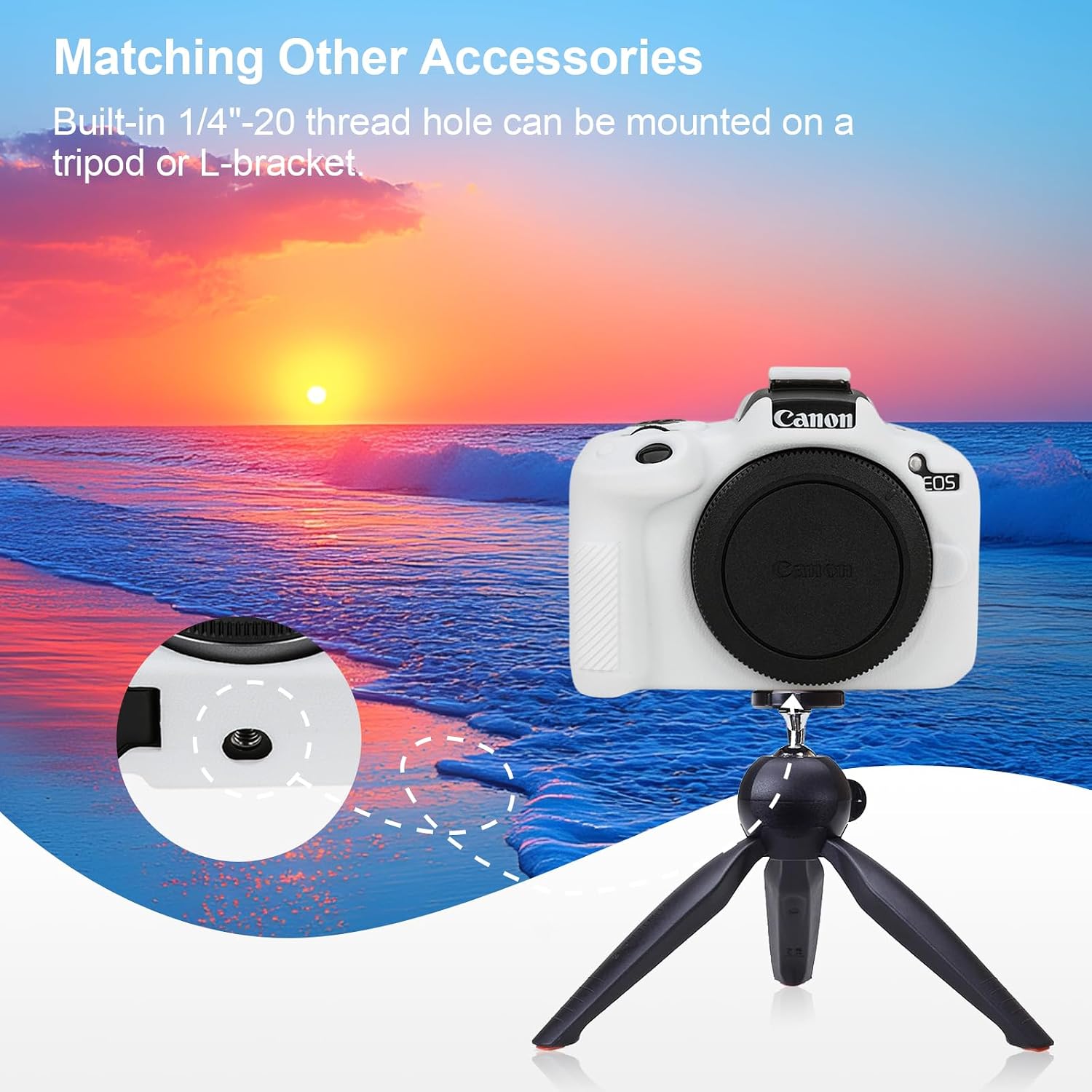 VOVMOEYA Compatible with Canon EOS R50 Camera Case Accessories kit[with 2 LCD Tempered Films],EOS R50 Silicone Protective Case Digital Camera case Enhanced Grip Sensation Lightweight 9H 0.25mm-White