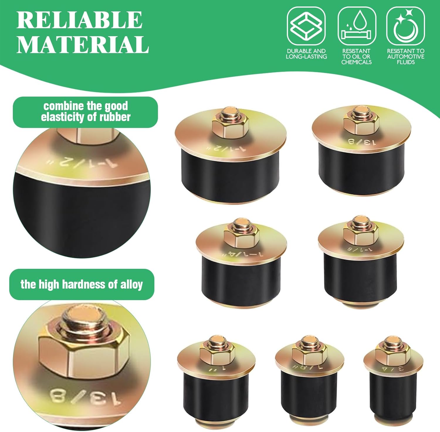 Yuahar 14Pcs 7 Sizes Automotive Rubber Expansion Plug Assortment Set, 4" 7/8" 1" 1-1/8" 1-1/4" 1-3/8" 1-1/2" Expandable Freeze Plugs for Car Engine