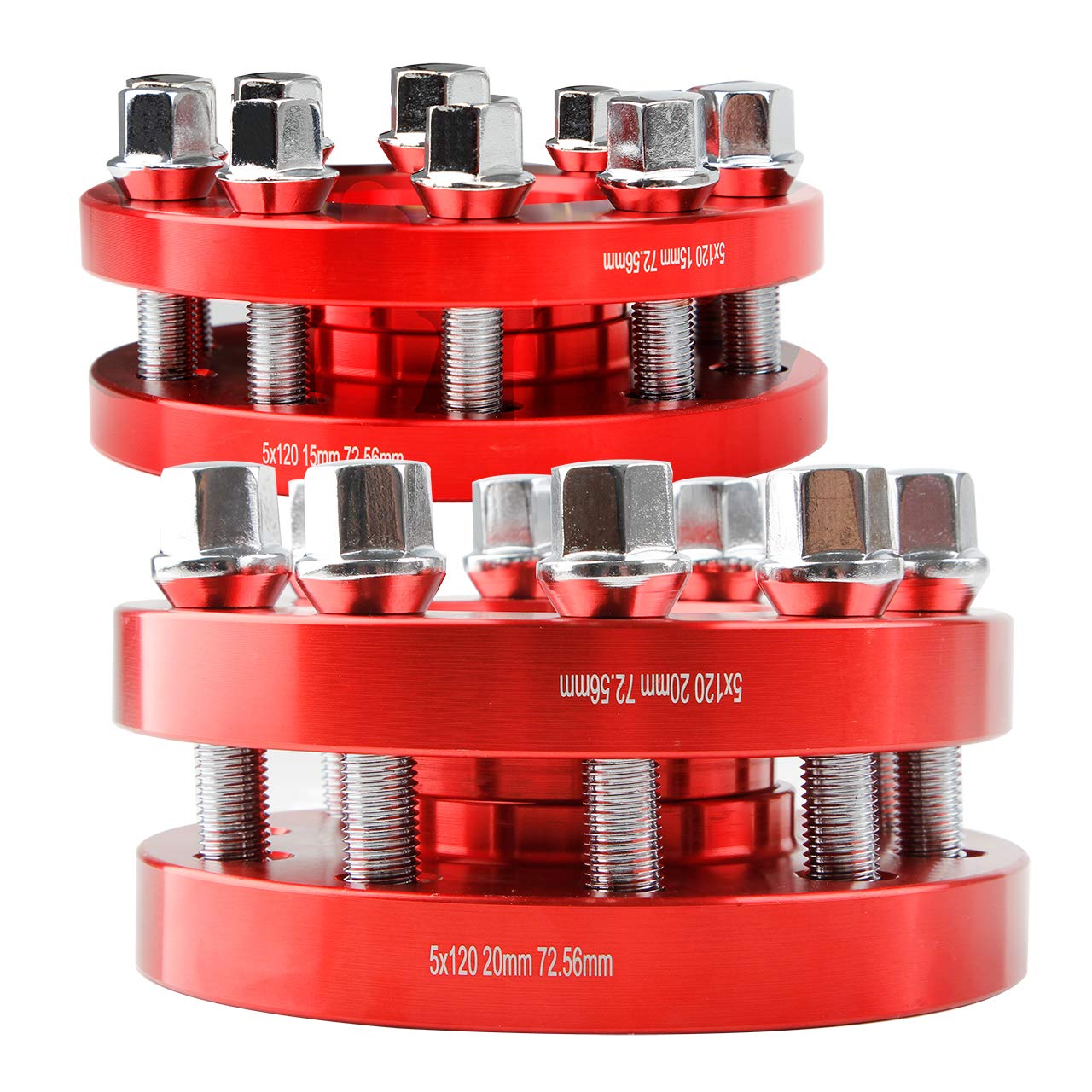 Pindex Élargisseurs de Voie pour BMW 5x120 2x15mm 2x20mm,NLB 72,56mm avec 20 Boulon M12x1.5,Compatible avec BMW E82 E88 E36 E46 E90 E91 E92 E93 E28 E34 E60 | Lot de 4 disques d'espacement pour E82 E88 E36 E46 E90 E91 E92 E93 E28 E34 E60 E23 E32 Rouge