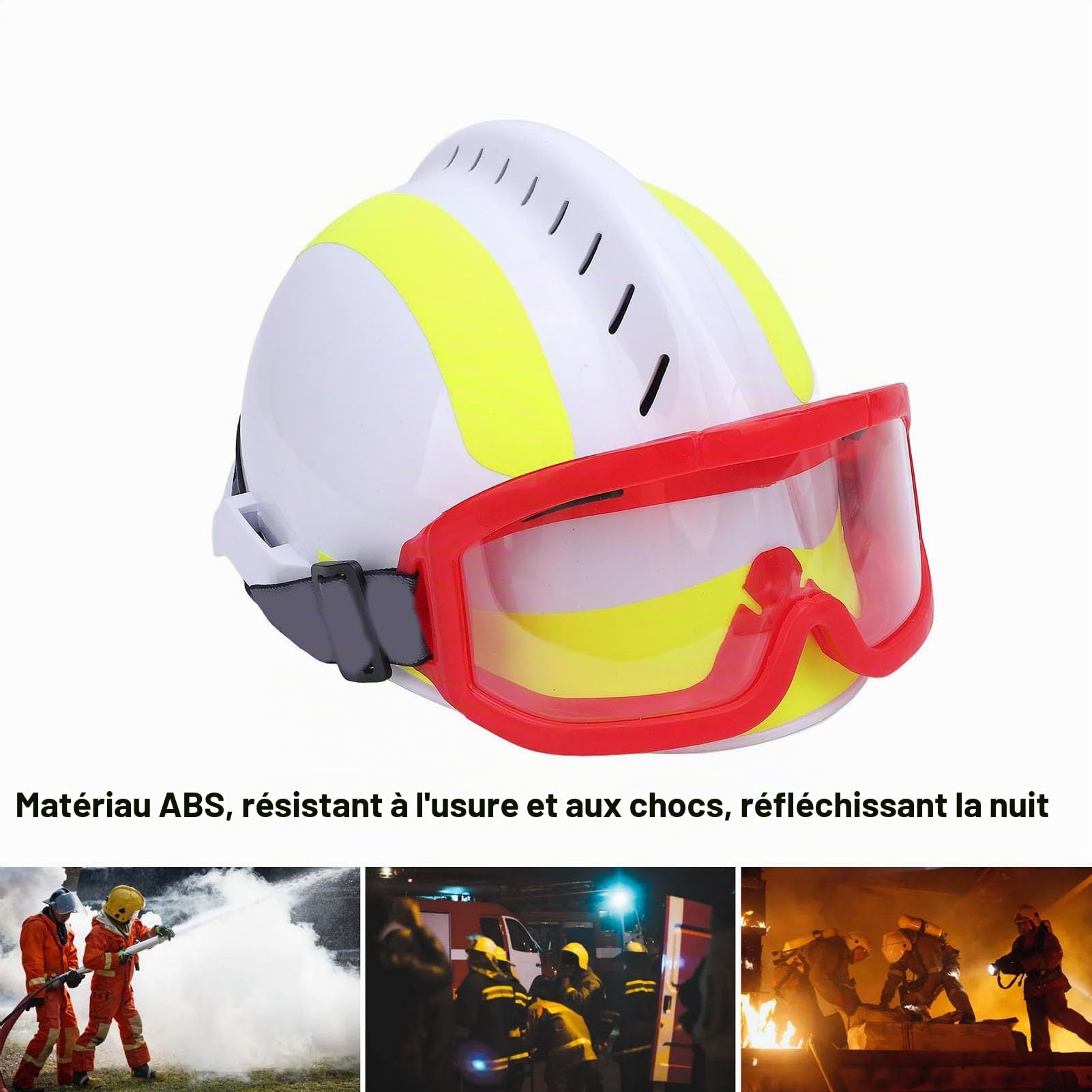 Casque de Sécurité Travaux en Hauteur, Casque de Sauvetage F2 avec Phare et Lunettes de Protection, pour Intervention d'Urgence (Blanc)