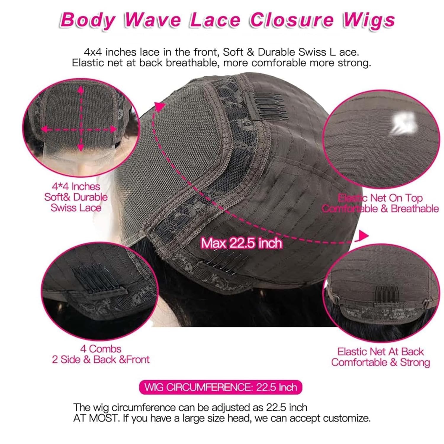Body Wave Lace Front Wigs Human Hair 4x4 HD Lace Frontal Glueless Human Hair Wig 180% Density Human Hair Wigs For Women Pre Plucked（20inch）