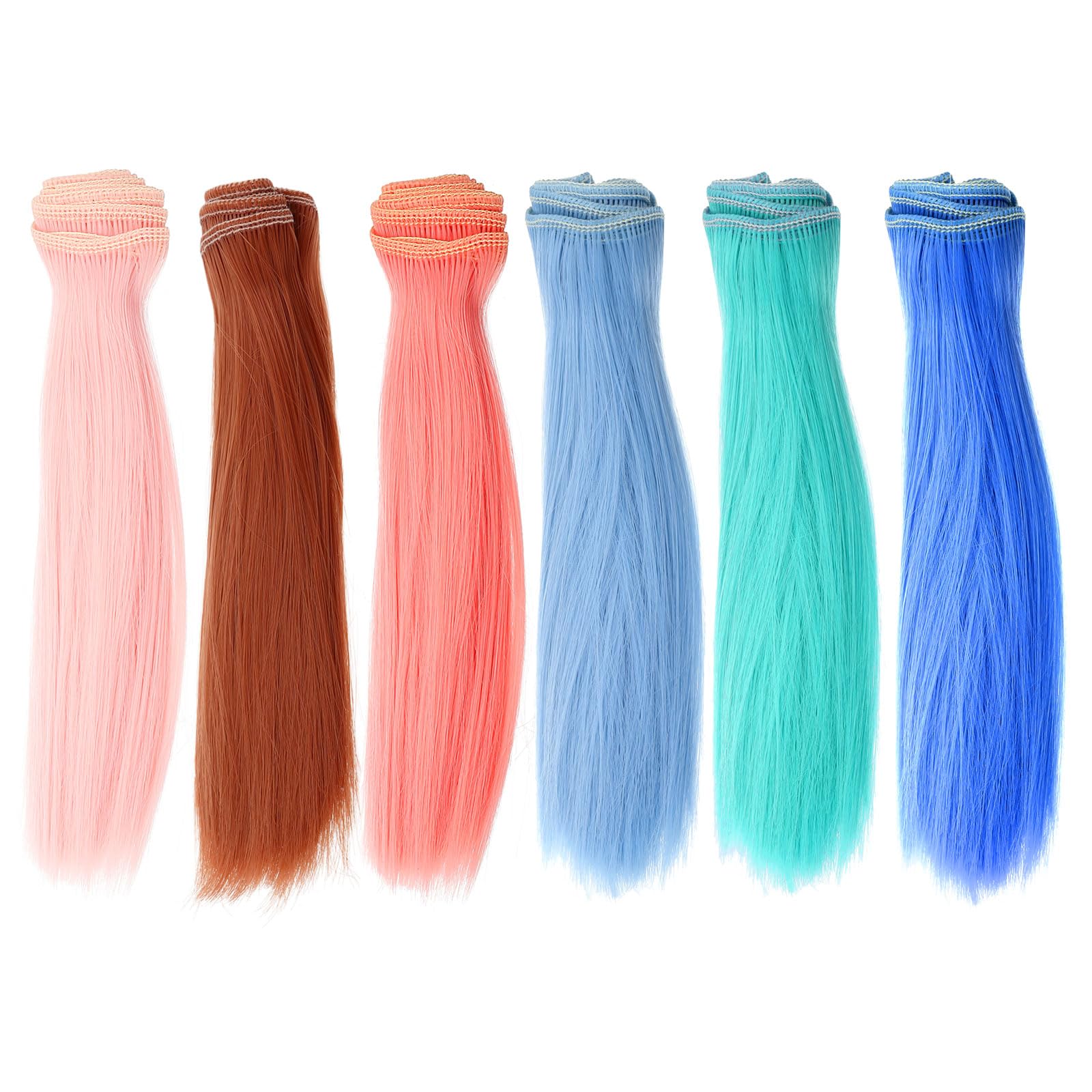 PATIKIL 20cm Hair Wefts, 6Pcs Soft Synthetic Straight Hair Wigs Hair Extensions Accessories for Making DIY Craft Multicolor 4