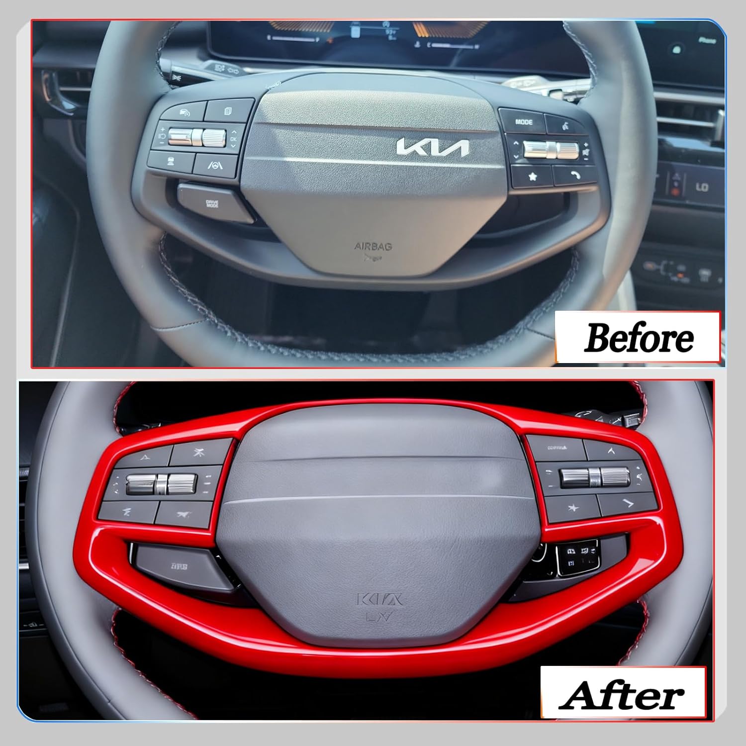 Steering Wheel Button Cover, for Kia K4 2024 2025 2026,Steering Wheel Button Panel Protection Frame Molding Trim - Wine Red(for LXS, EX，LX Model)
