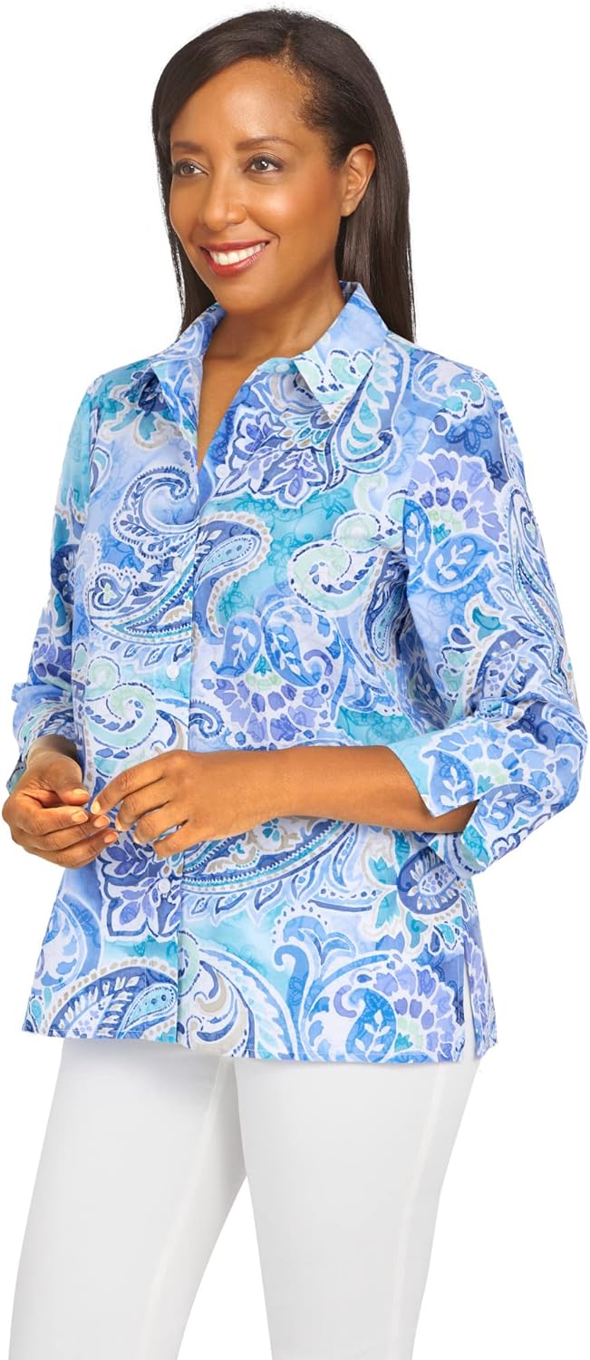 Alfred Dunner Women's Paisley 3/4 Sleeve Button Down Top - Image 4