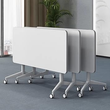 Folding Conference Table, Conference Room Table Flip Top Training Table, Modern Mobile Meeting Table with Lockable Wheels for Office, Classroom, School,White,120cm