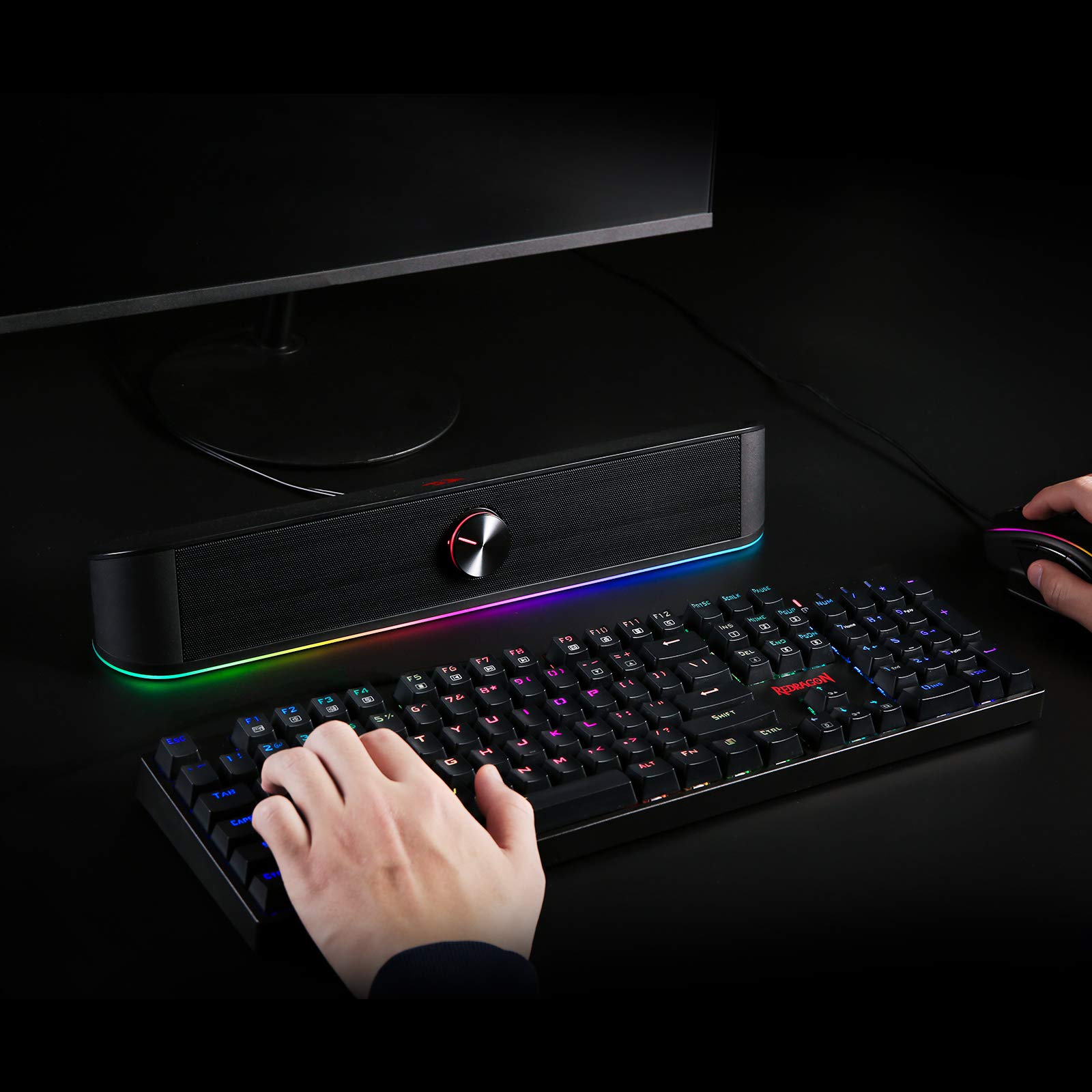 Redragon GS560 RGB Soundbar PC 2.0 Contrôle Tactile | soundbar PC RGB 2.0 canaux barre éclairage dynamique synchronisation audio lumière contrôle tactile