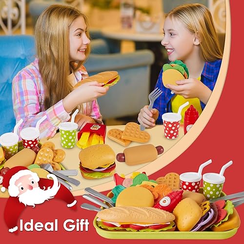 Miniatura 6 de BUYGER Juguetes de comida rápida para niños pequeños, accesorios de cocina, juego de juguetes de plástico, juegos de alimentos, regalos de juego
