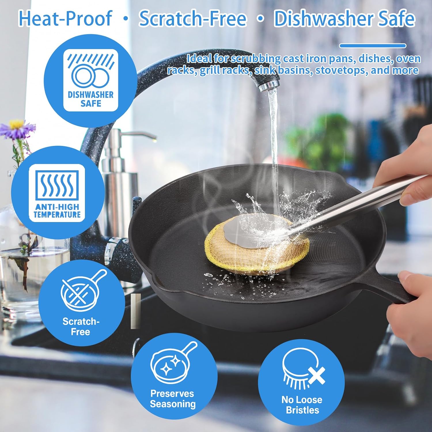 Oven Racks Clean Brush, Cast Iron Wok Skillet Scrubber Brush Non-Scratch, Long Handle, Heat-Resistant Kitchen Cleaning Brush for Wok,Pan, Indoor Grates, Pans, Oven Racks, Cook Rack, Dish image 3