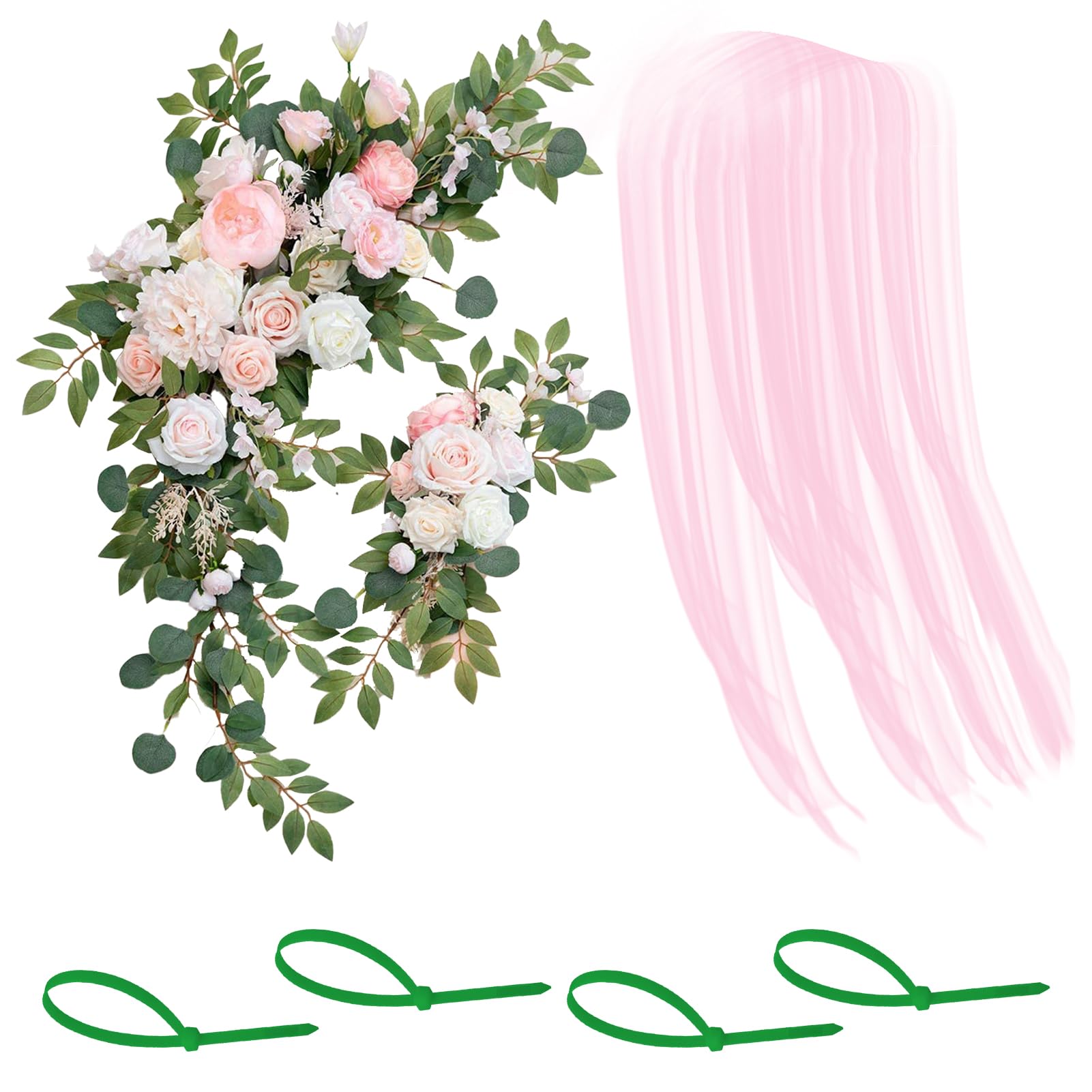 BEIJIALY Künstlicher Hochzeitsbogen, Blumen-Set, Hochzeitsbogen-Dekoration, 2 Künstliche Blumenbogen-Dekoration und 1 Transparenter Vorhang für die Hochzeitszeremonie, Blumen-Swag-Arrangement(Rosa)