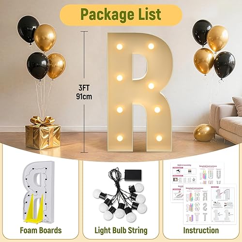 Miniatura 172 de Mixifox Letras V de marquesina de 3 pies, letras grandes iluminadas de 3 pies de alto con luces, letra de bebé grande para baby shower, boda