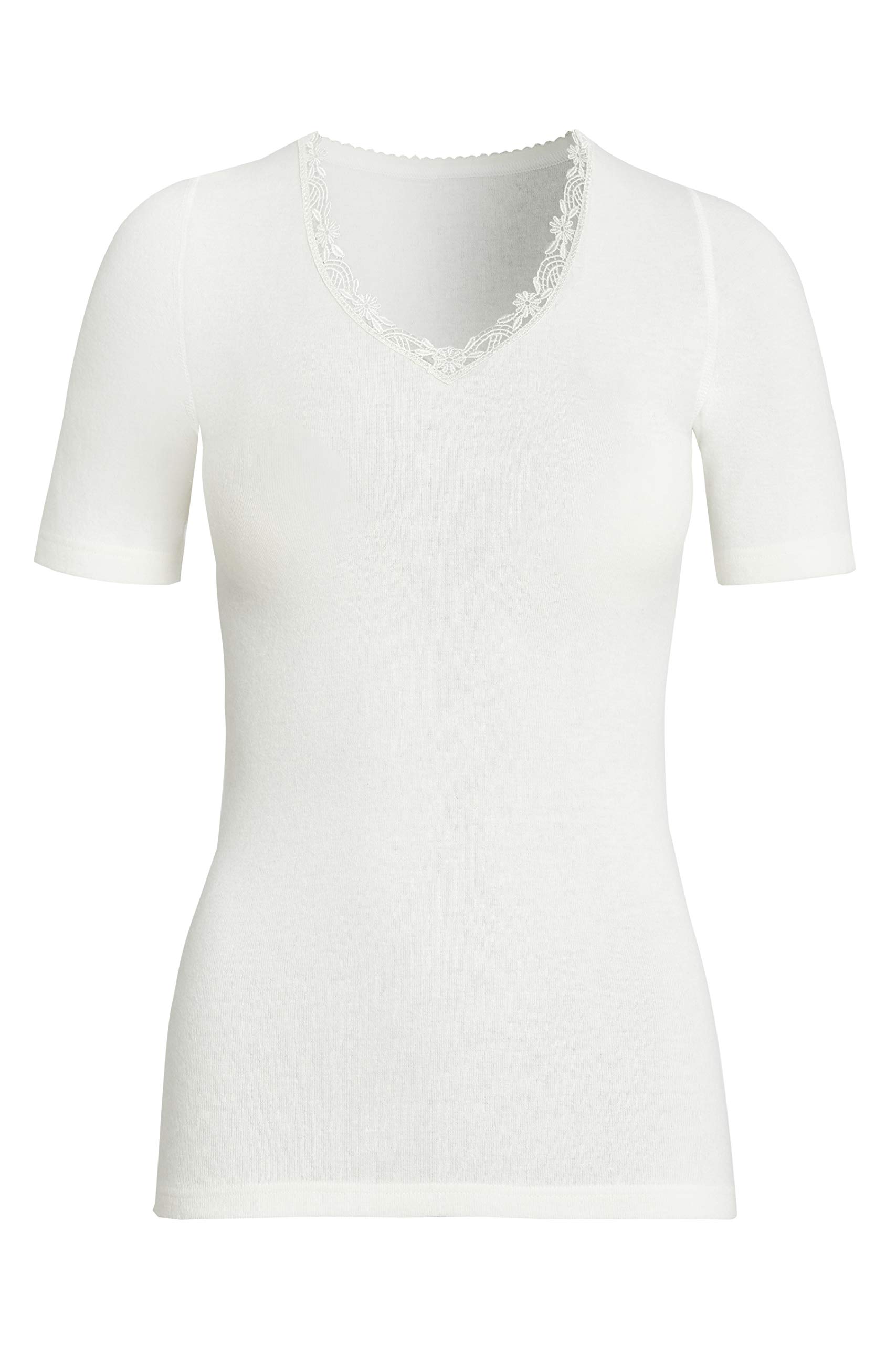 con-ta Kurzarm Shirt, warmes T-Shirt für Damen, klassisches Basic aus Angora und Wolle, dezentes Oberteil, in Wollweiß, Größe: 38-52