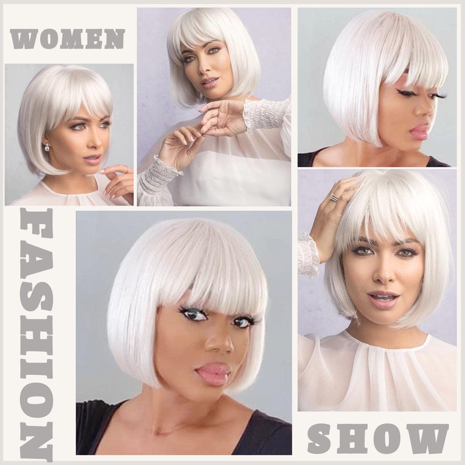 ? Women White Short Bob Wigs Bangs Straight Natural Pretty Party Cosplay Daily ENTRANCED STYLES Women main image 3