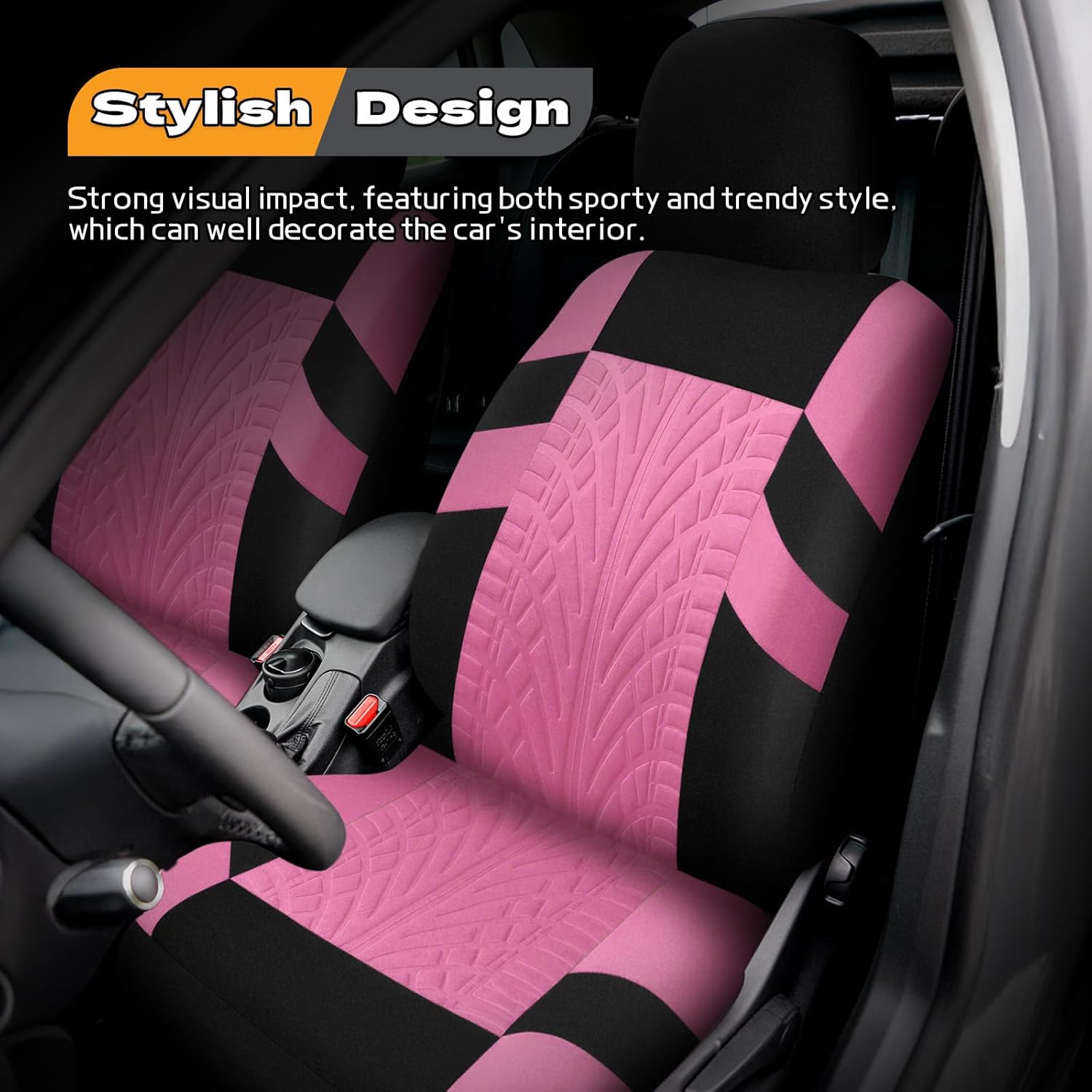 2PCS Car Front Seat Cover with 2 Headrest Covers, Breathable Waterproof Seat Covers for Front Seats, Universal Seats Cover Protector Car Accessories for Most Vehicles (Pink)