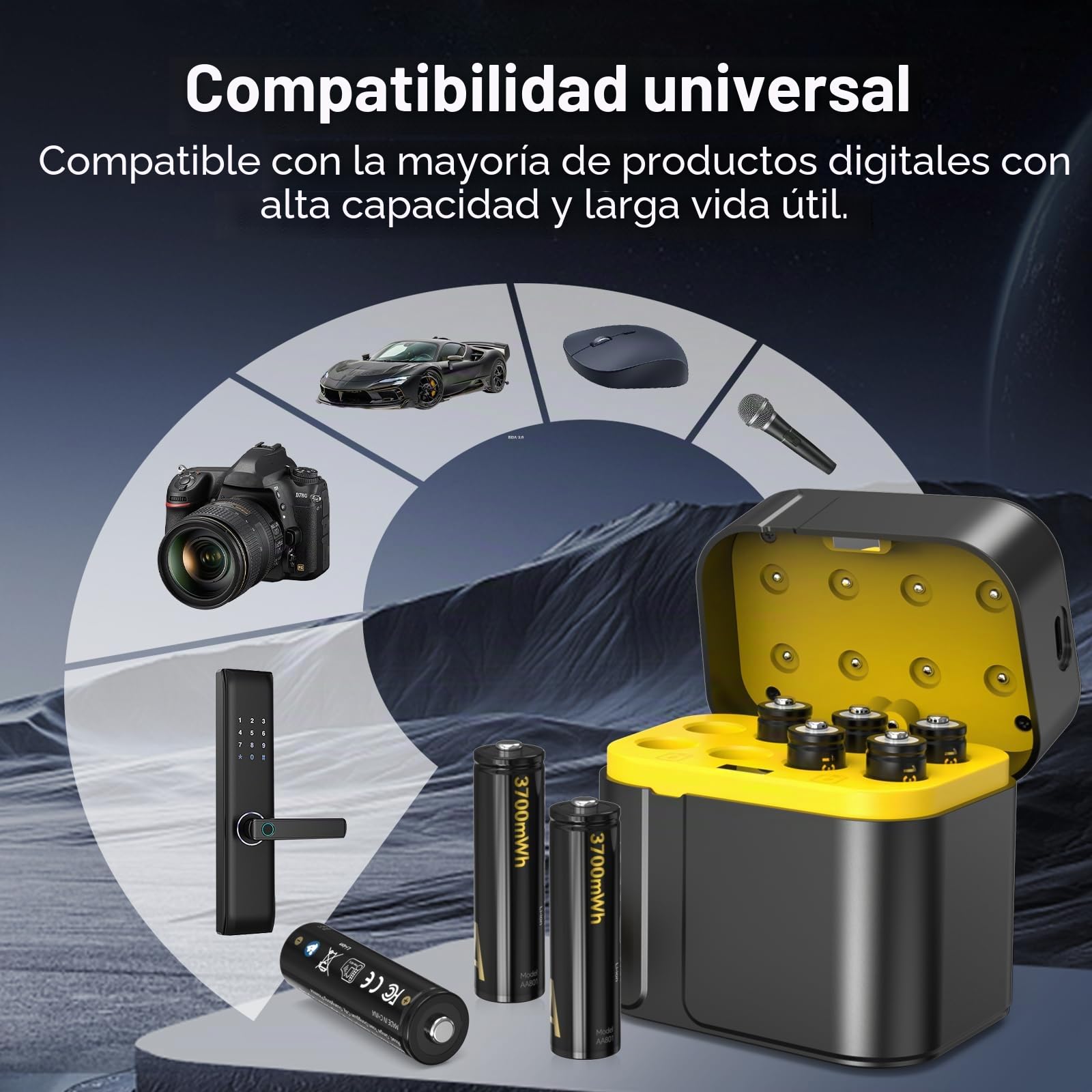SURFOU Paquete de 8 Pilas Recargables AA 1,5V Litio 3600mWh Alta Capacidad + Cargador Rápido con Pantalla LED - Más de 2000 Ciclos - Baterías de Larga Duración