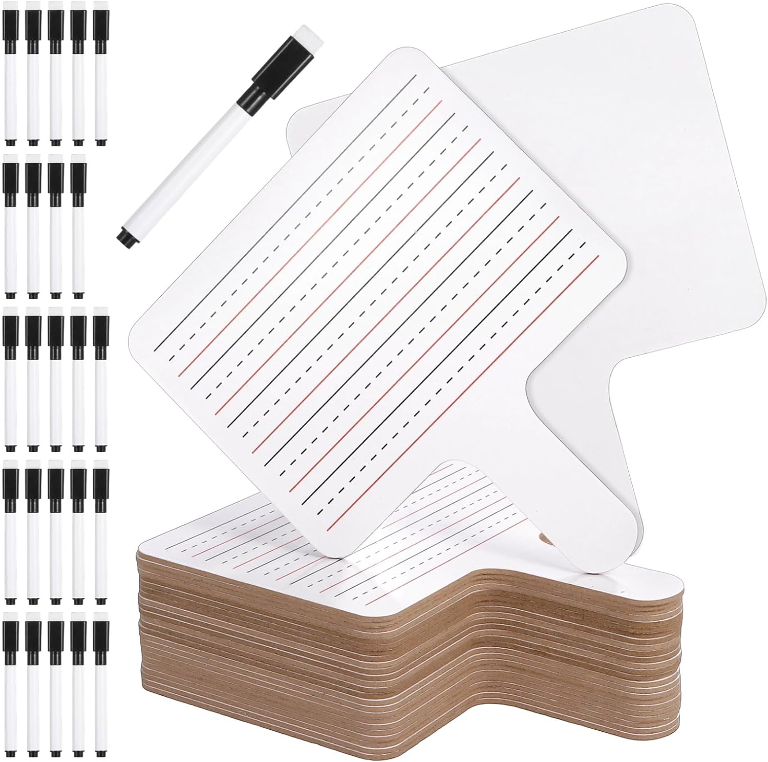 25 PCS Dry Erase Paddles with Markers, Dual-Sided Handheld Whiteboard, Dry Erase Sign with Blank and Lined Sides, Writing Drawing Whiteboard, Auction Paddles for Classroom Interaction, Game, Vote