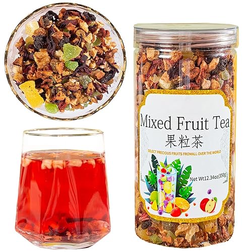 Mezcla de té de frutas de 12.34 onzas, para cerveza caliente o fría, flores de hibisco y bayas a base de té de hojas sueltas, vegano, sin cafeína,