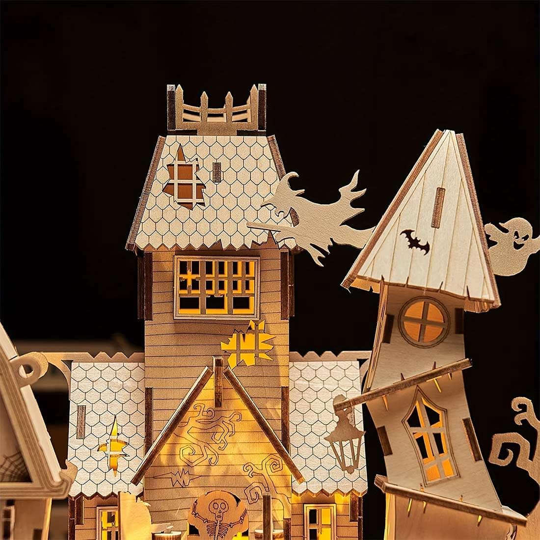 Halloween House 3 in 1 DIY 3D Wooden Puzzle Model Great, DIY Creative Wooden Ornament Toy Gift (Kit Version/147PCS)