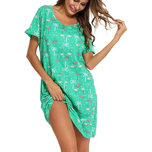 ENJOYNIGHT Womens Nightgowns Cotton Sleepwear Plus Size Sleep Shirt Short Sleeve Nightshirt Print Sleepshirt