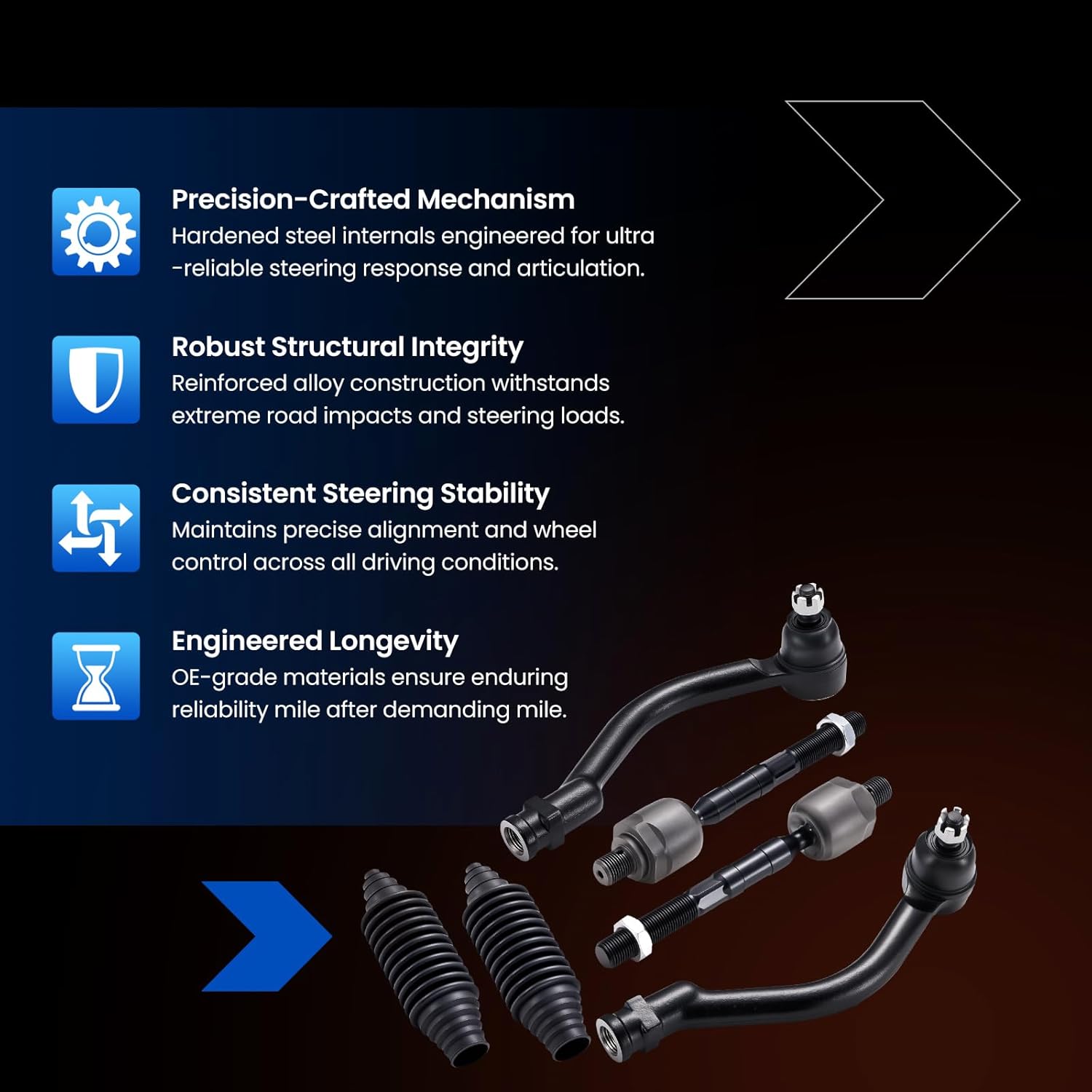 6PCS ES80033 ES80033 EV80034 Inner and Outer Tie Rod End kit Compatible with Hyundai Azera 2006-2011, Boots