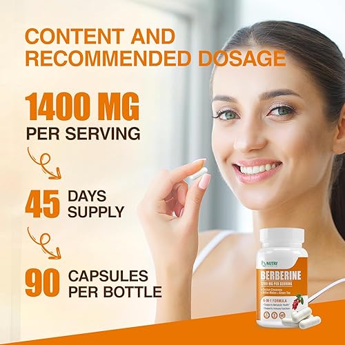 Miniatura 7 de Suplemento de berberina de 1200 mg - Complejo de berberina con canela de Ceilán, melón amargo y extracto de té verde, apoya la salud metabólica, sin