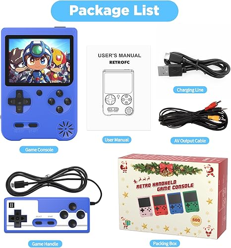 Miniatura 4 de T-C Charger Prot - Mini juego retro con 500 juegos clásicos de FC, buen regalo para niños y niños, regalo de Navidad (azul)